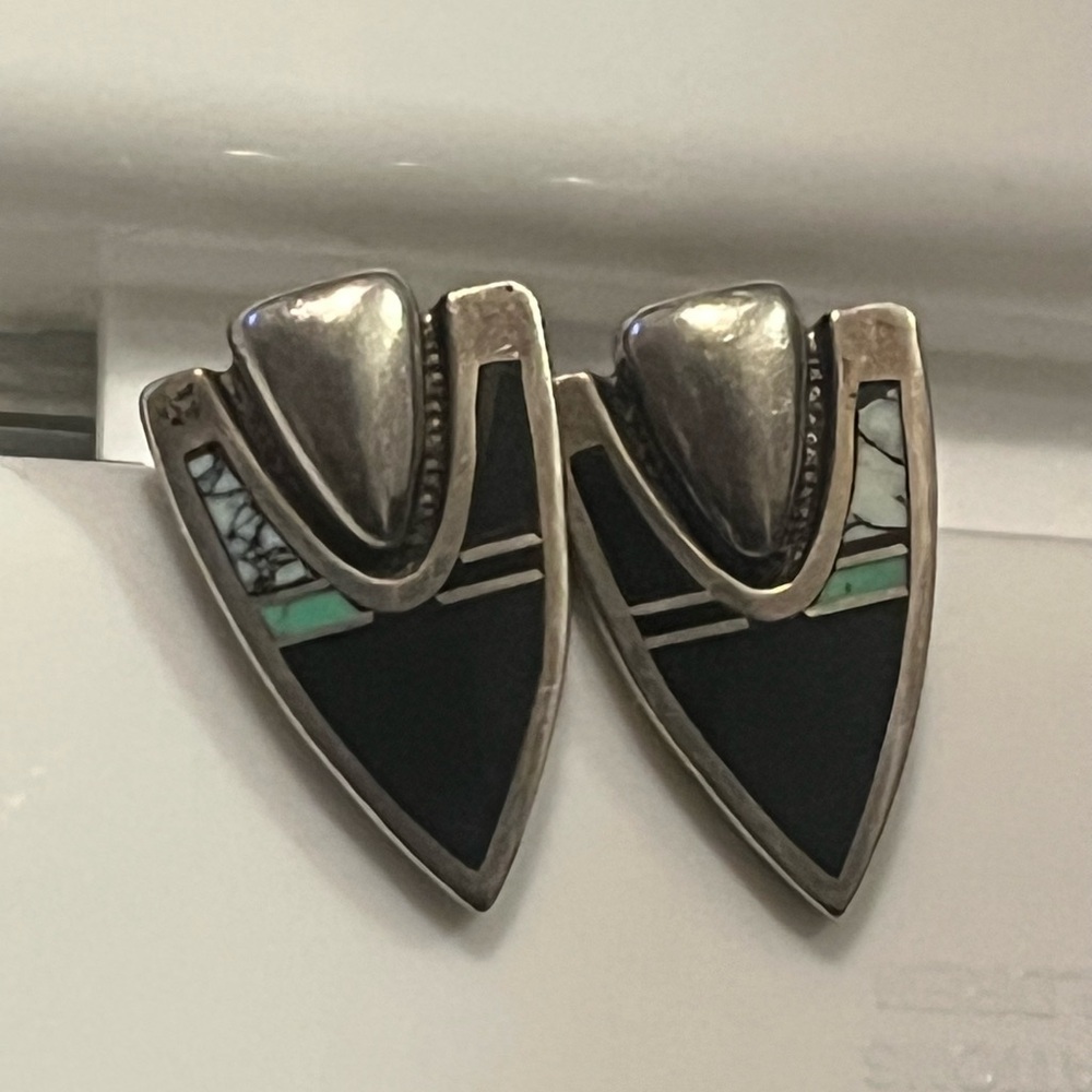 Sterling silver multi-stone inlay post earrings